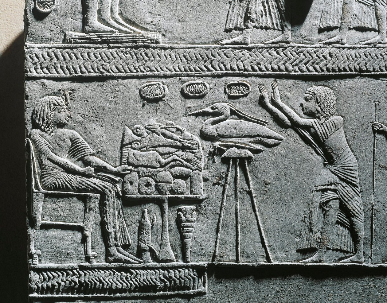 Horemheb isst ein Totenmahl, Relief aus dem Grab von Horemheb in Saqqara von Egyptian 18th Dynasty
