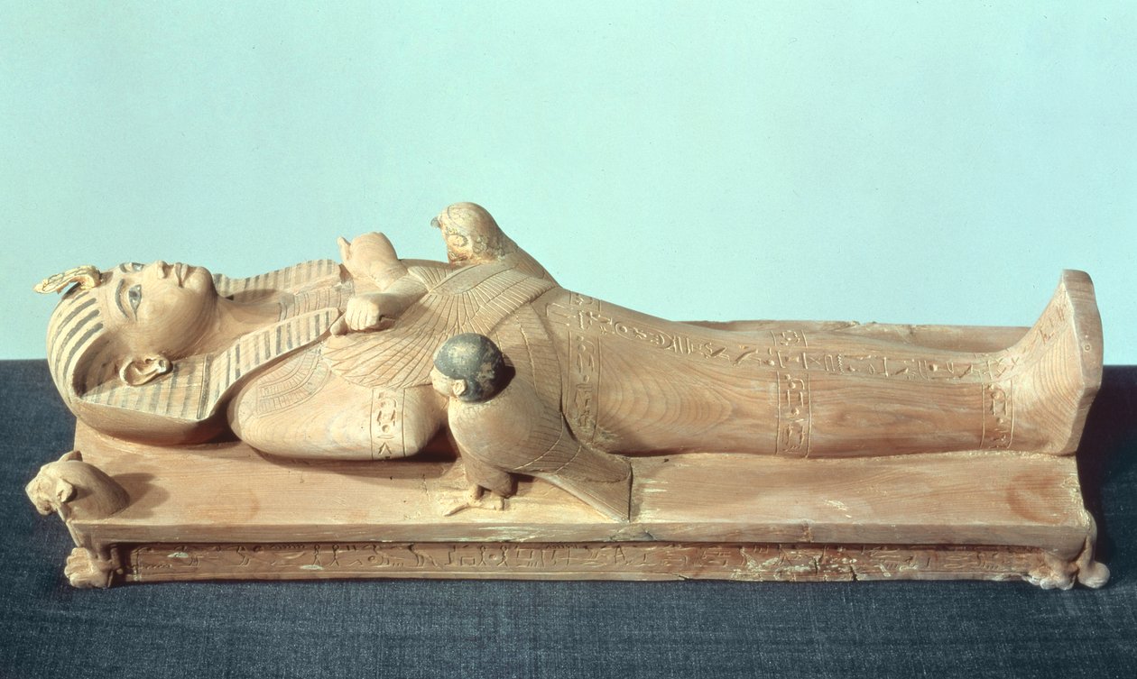 Bild des Königs auf seinem Totenbett, aus dem Grab von Tutanchamun (ca. 1370-52 v. Chr.) Neues Reich von Egyptian 18th Dynasty