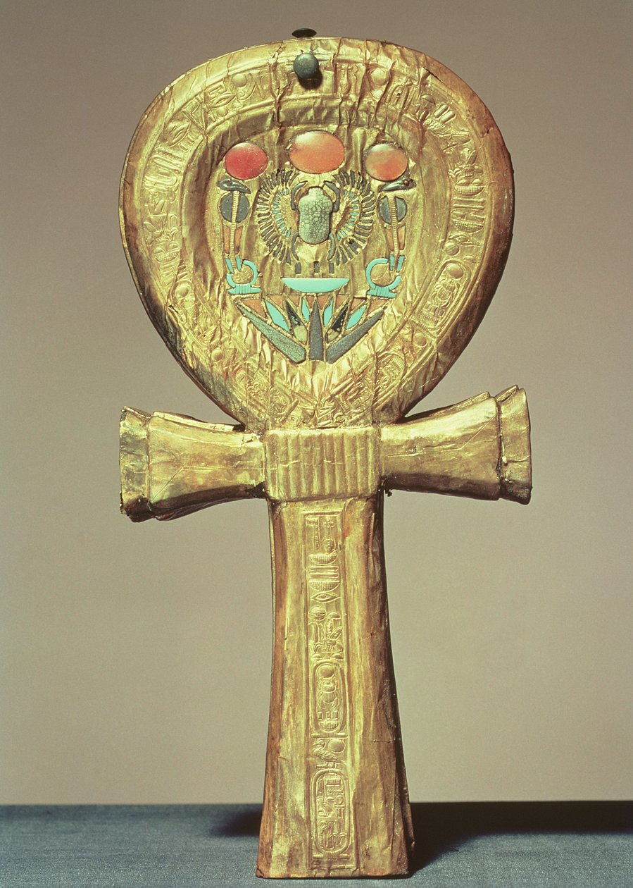 Spiegelkasten in Form eines Anch, aus dem Grab von Tutanchamun (ca. 1370-52 v. Chr.) Neues Reich (vergoldetes Holz mit Glaspaste) von Egyptian 18th Dynasty