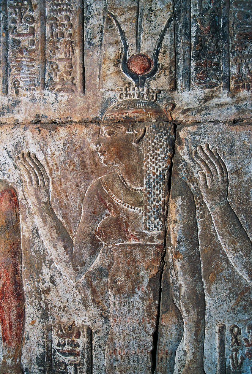 Relief der Hatschepsut als Hathor dargestellt, Totentempel der Hatschepsut, Deir el-Bahri, Luxor, Theben (Unesco-Welterbeliste) von Egyptian 18th Dynasty