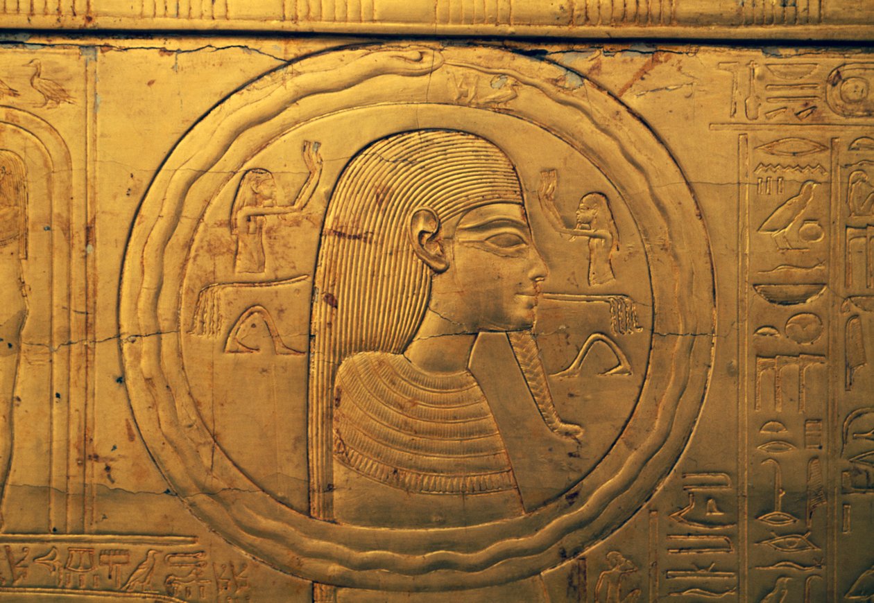 Relief auf der linken Außenwand der zweiten Grabkapelle, Schatzkammer von Tutanchamun, Ägypten, ägyptische Zivilisation, Neues Reich, Dynastie XVIII von Egyptian 18th Dynasty