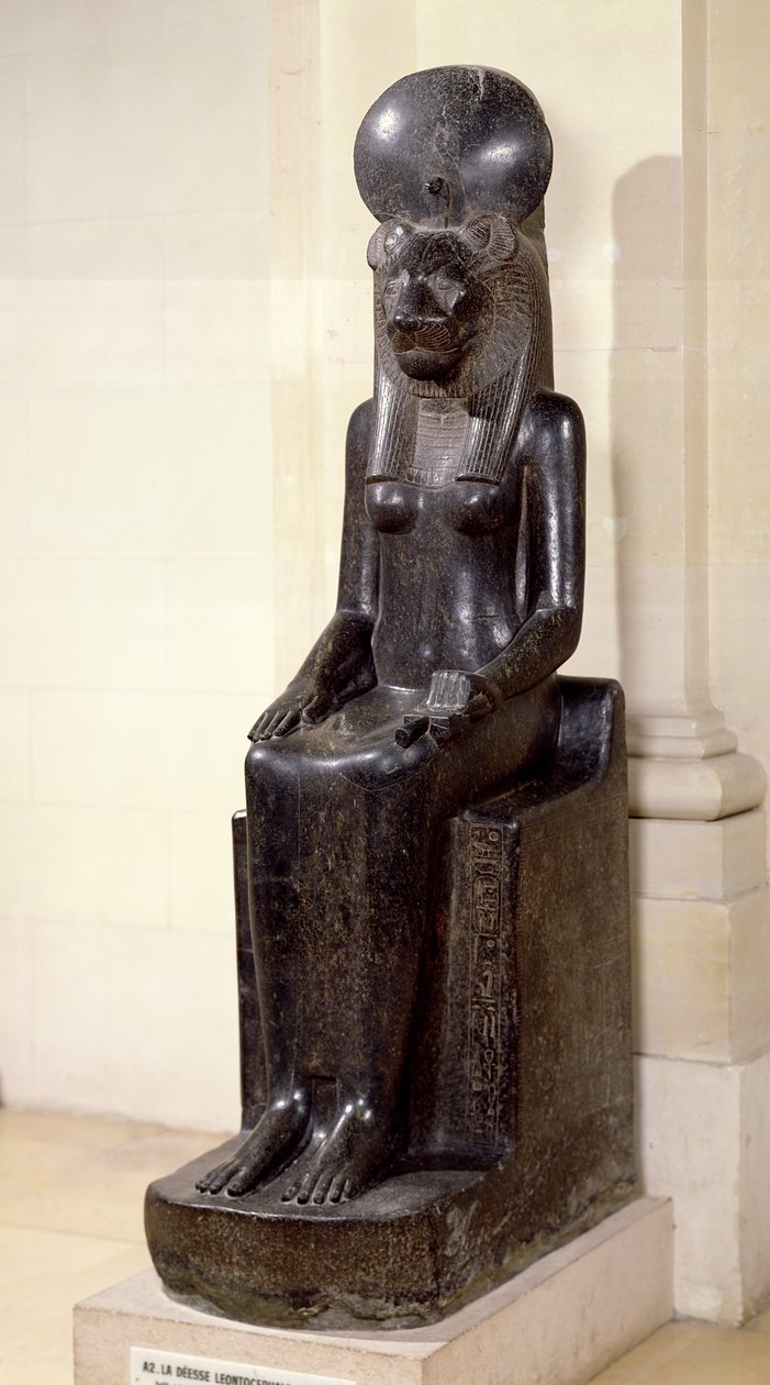 Statue der löwenköpfigen Göttin Sachmet, aus dem Tempel der Mut, Karnak, Neues Reich, ca. 1391-1353 v. Chr. von Egyptian 18th Dynasty