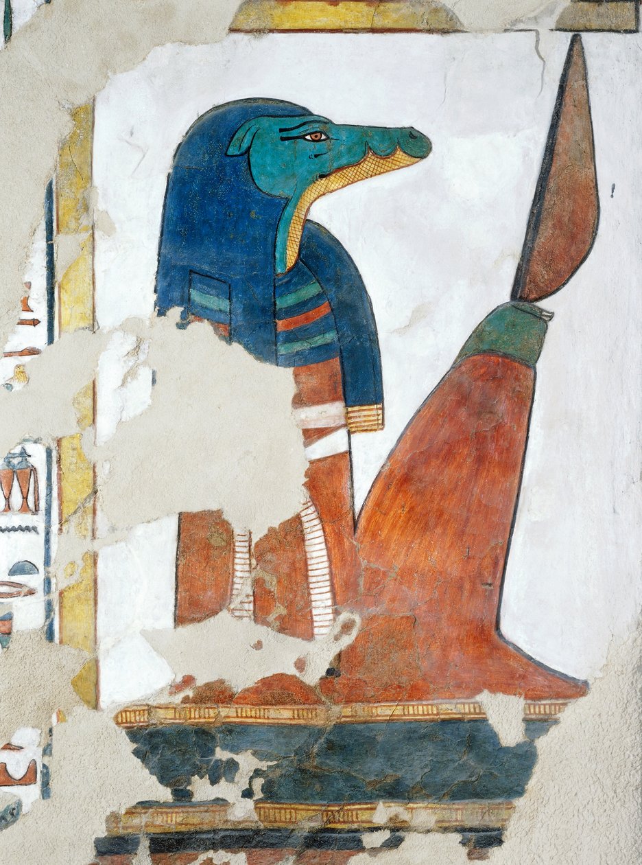 Krokodilköpfiger Wächter des dritten Tores zum Reich des Osiris, Kapitel 146 des Totenbuchs, Fresko, Grabkammer, Grab von Nefertari (QV66), Tal der Königinnen, Theben. Ägyptische Zivilisation, Neues Reich, Dynastie XIX von Egyptian 19th Dynasty