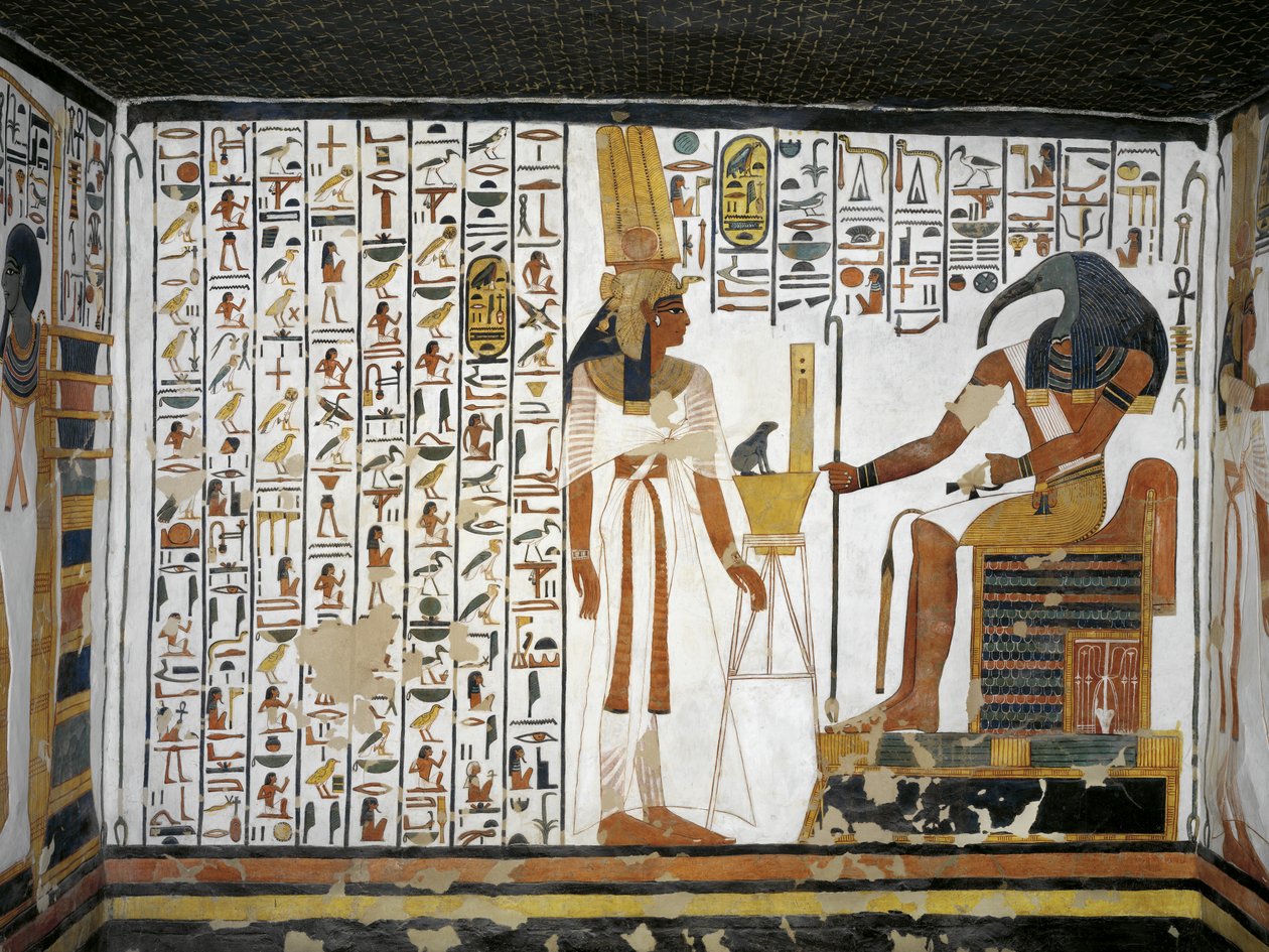 Ägypten, Theben, Luxor, Tal der Königinnen, Grab von Nefertari, Anbau an die Vorkammer, Wandmalereien, Königin vor dem göttlichen Schreiber Thot von Egyptian 19th Dynasty