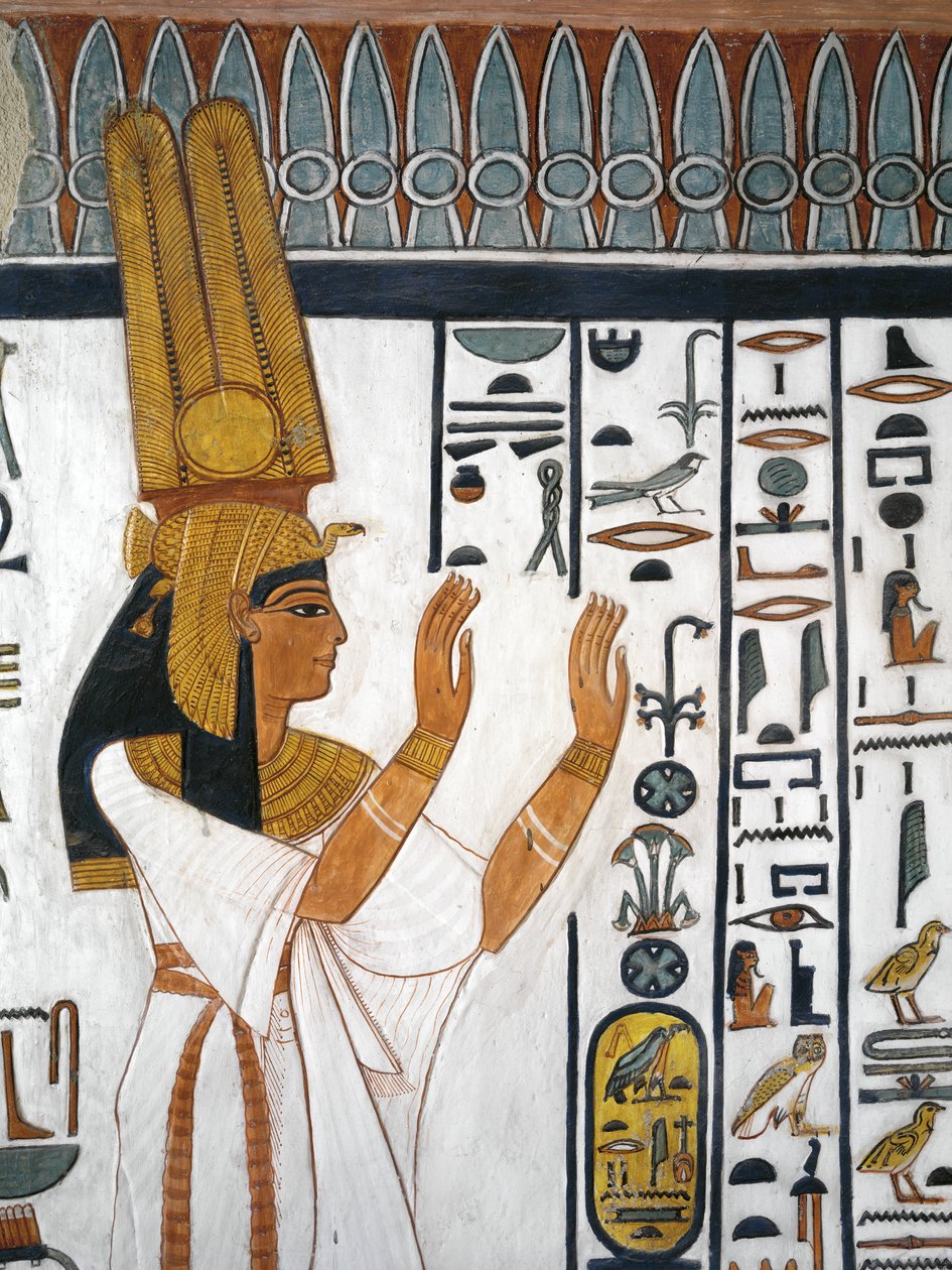Ägypten, Theben, Luxor, Tal der Königinnen, Grab von Nefertari, Wandmalerei der Königin, die die Totenformel in der Grabkammer aus der 19. Dynastie rezitiert von Egyptian 19th Dynasty
