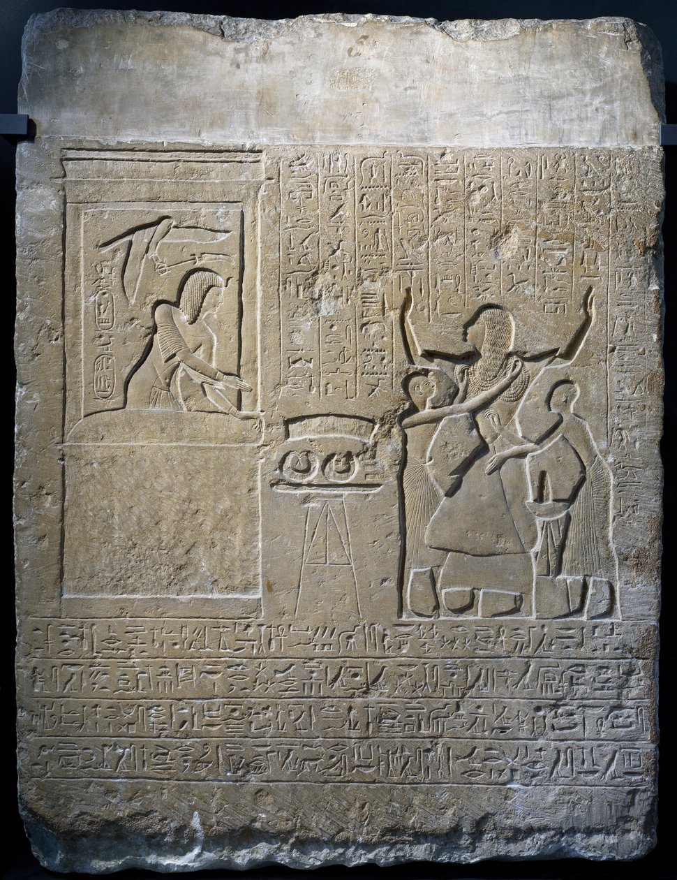 Hormin, Chef des Harems des Königs, belohnt mit Goldketten von Seti I., Kalksteinstele von Egyptian 19th Dynasty