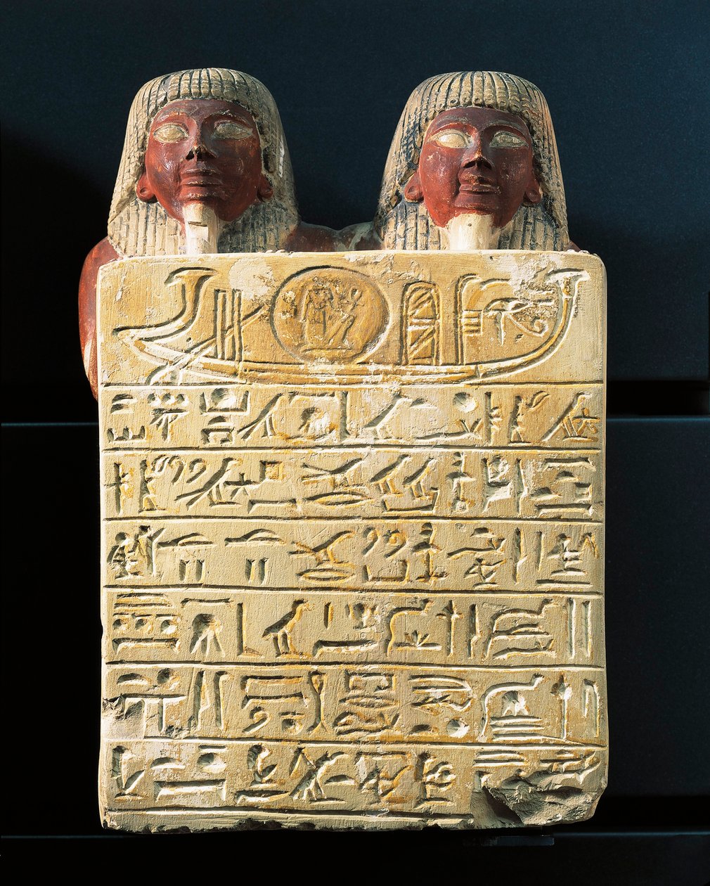 Kalksteinstele von Dydy und seinem Sohn Pendua, Meisterzimmerleute, die ein Loblied auf den Sonnengott Ra singen, aus Deir el-Medina von Egyptian 19th Dynasty