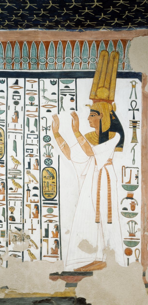 Nefertari vor der ersten Tür des Königreichs Osiris, die Arme in Anbetung erhoben (Fresko) von Egyptian 19th Dynasty