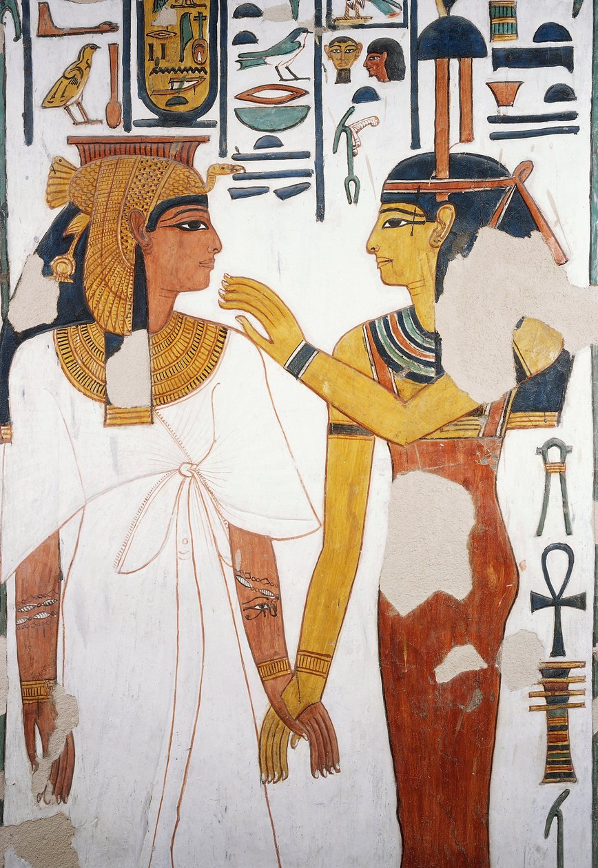 Nefertari trifft die Göttin Isis, Fresko, Nordfassade der vierten Säule, Grabkammer, Grab der Nefertari (QV66), Tal der Königinnen, Theben (Unesco-Welterbeliste) von Egyptian 19th Dynasty