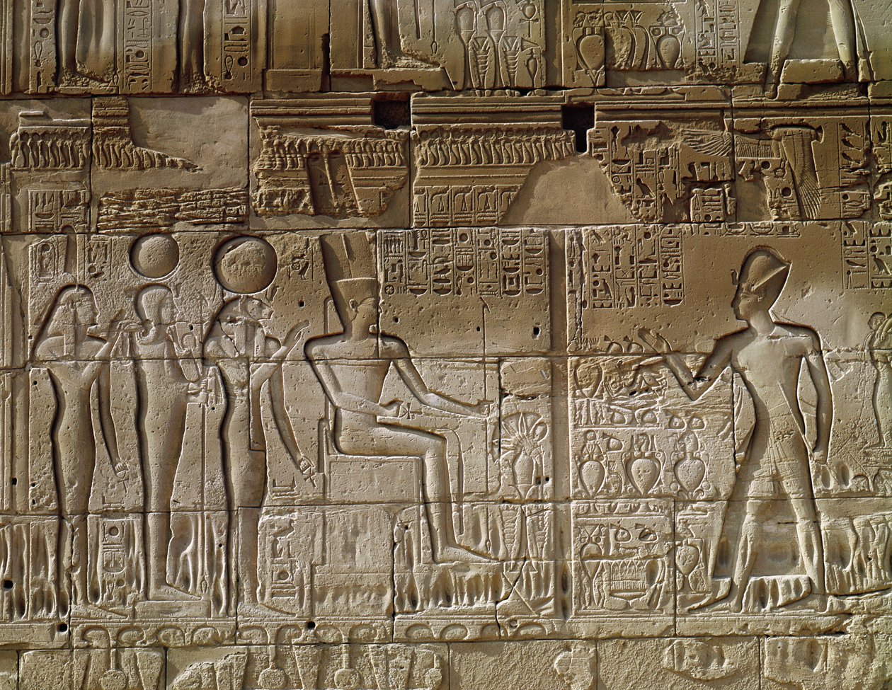 Relief, das Sethos I. (ca. 1294-1279 v. Chr.) zeigt, wie er Amun ein Opfer darbringt, von der nördlichen Außenwand der Hypostylhalle, Neues Reich von Egyptian 19th Dynasty