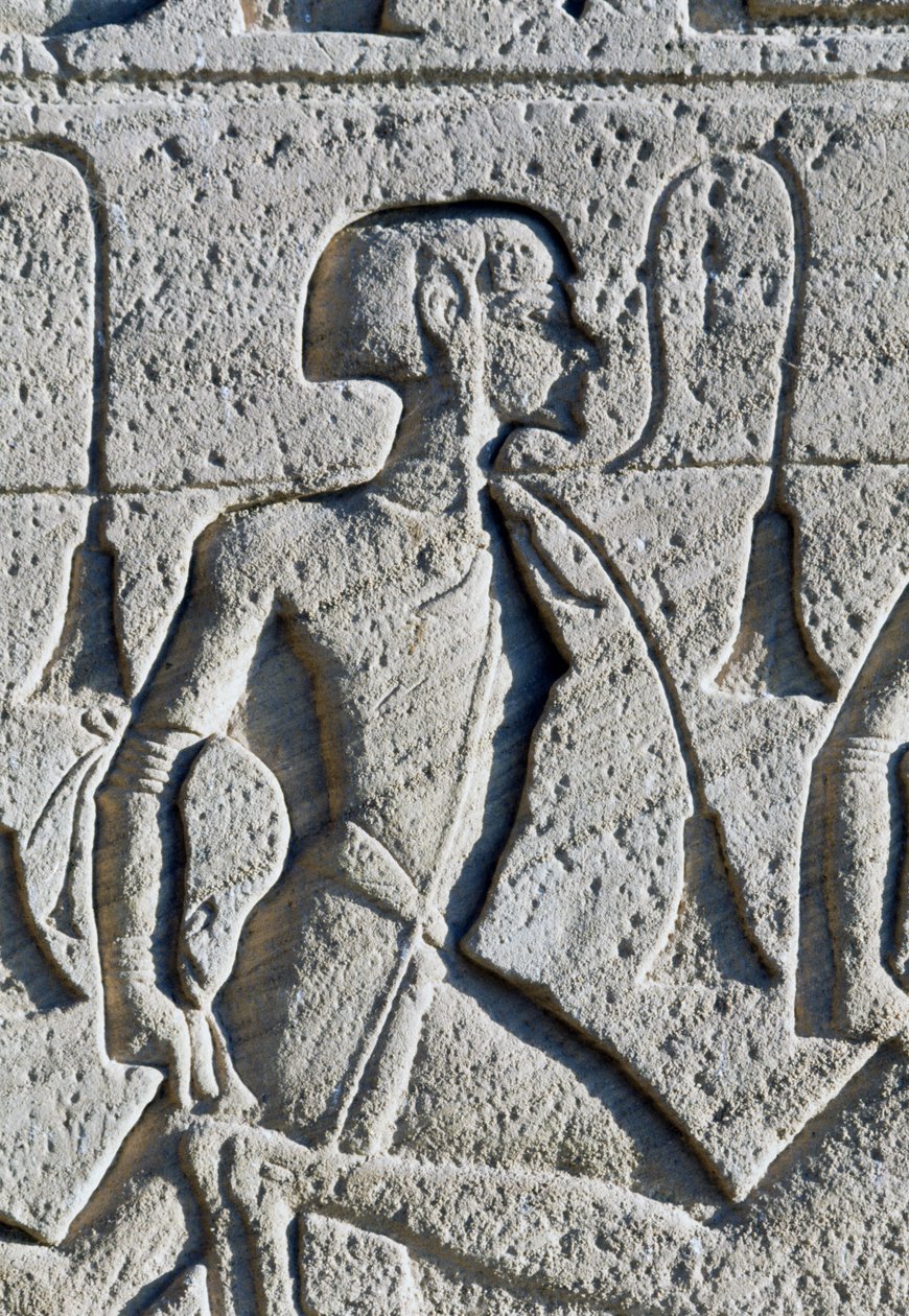 Relief, das einen Gefangenen aus der Schlacht von Kadesch darstellt, Detail (Fassade des Großen Tempels von Ramses II, Abu Simbel) von Egyptian 19th Dynasty