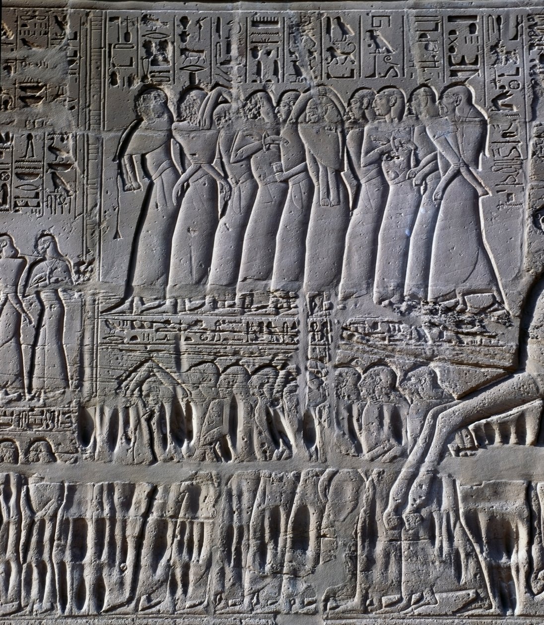 Die Gefangenen, Detail aus der Szene, die die Feldzüge von Seti I. in Syrien und Palästina darstellt, Relief, Nordaußenwand der Großen Hypostylhalle, Karnak-Tempelkomplex (Unesco-Welterbeliste) von Egyptian 19th Dynasty