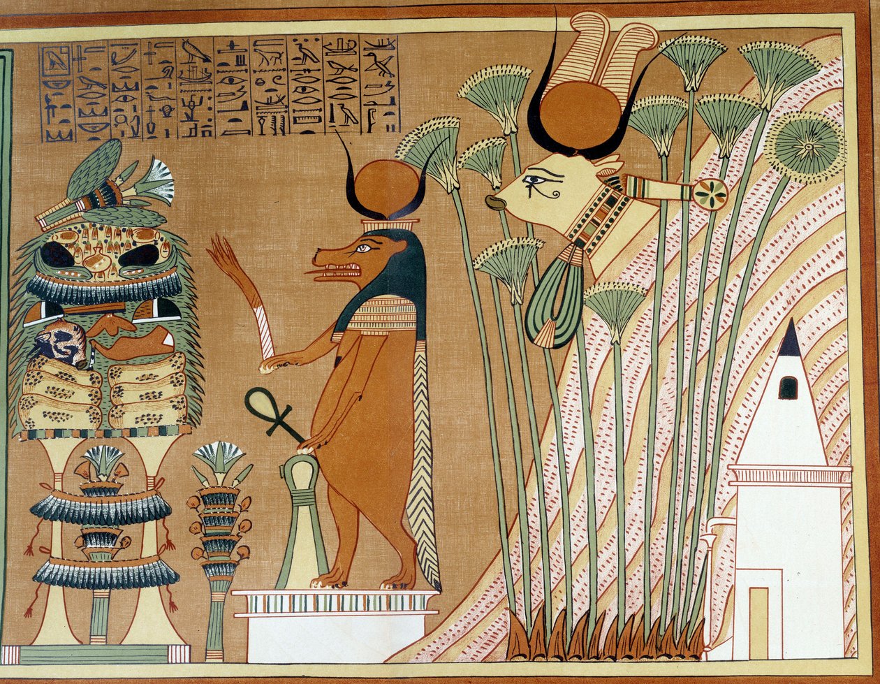 Thoueris und Hathor im Papyrus. Das College ähnelt dem Papyrus von Ani, aus Theben von Egyptian 19th Dynasty