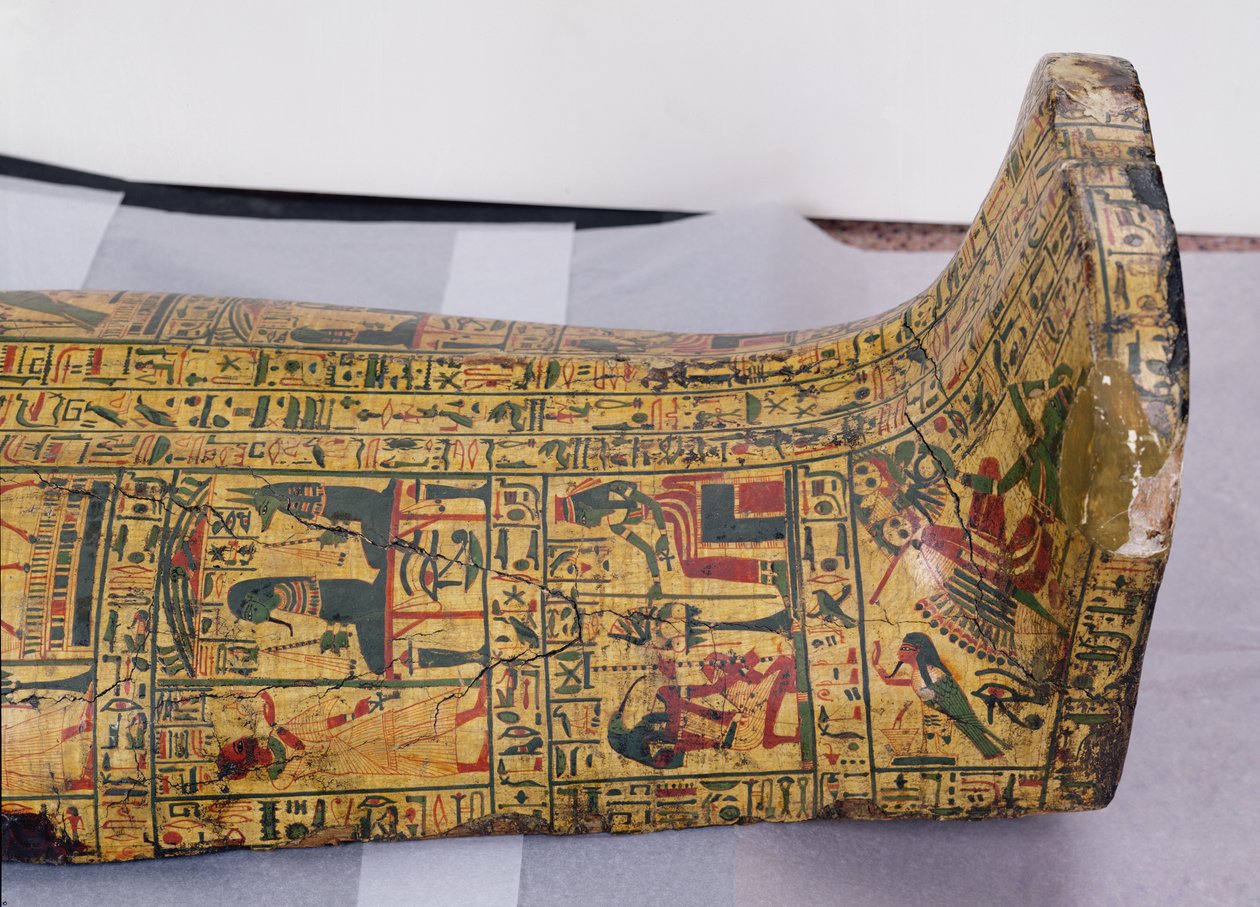 Detail der unteren äußeren Abdeckung der Mumie von Nesyamun, möglicherweise gefunden in Deir El-Bahri, Neues Reich, ca. 1100 v. Chr. (bemaltes Holz) von Egyptian 20th Dynasty