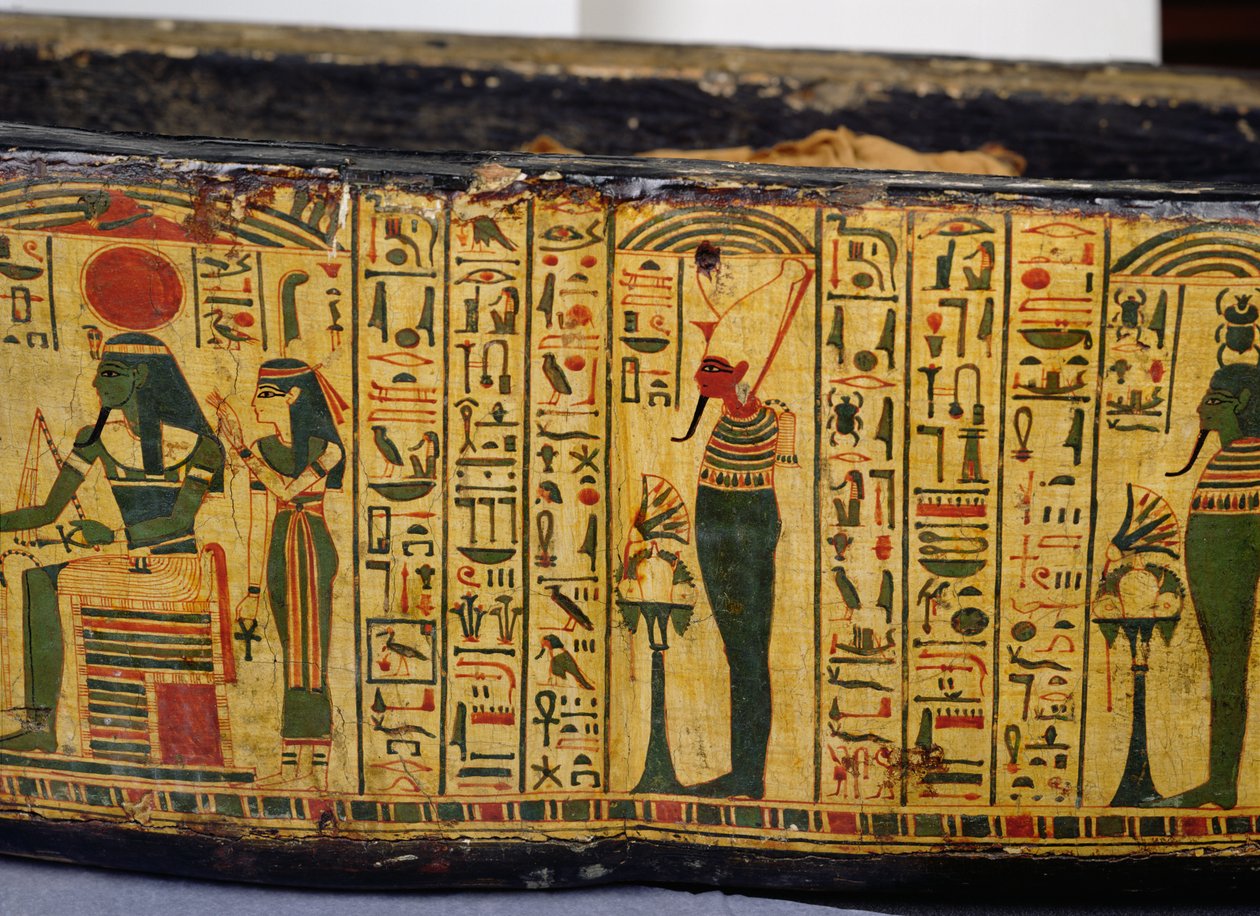 Detail der äußeren Sargbasis der Mumie von Nesyamun, möglicherweise gefunden in Deir El-Bahri, Neues Reich, ca. 1100 v. Chr. (bemaltes Holz) von Egyptian 20th Dynasty