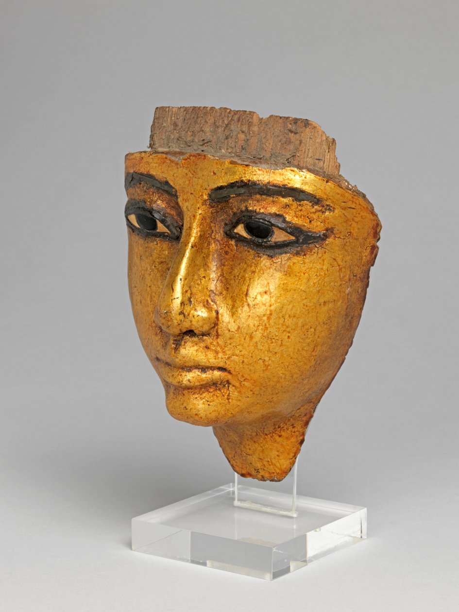 Gesicht von einem Sarg, mit eingelegten Augen und Augenbrauen, vergoldet von Egyptian 20th Dynasty