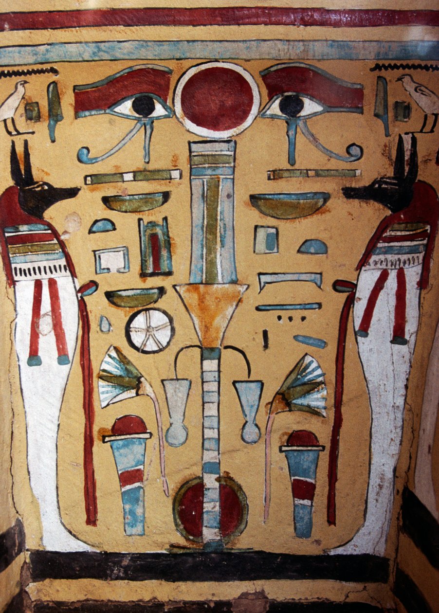 Anubis-Mumie, dekoratives Detail des Sarkophags von Ankh-ef-en-Khonsu von Egyptian 21st Dynasty