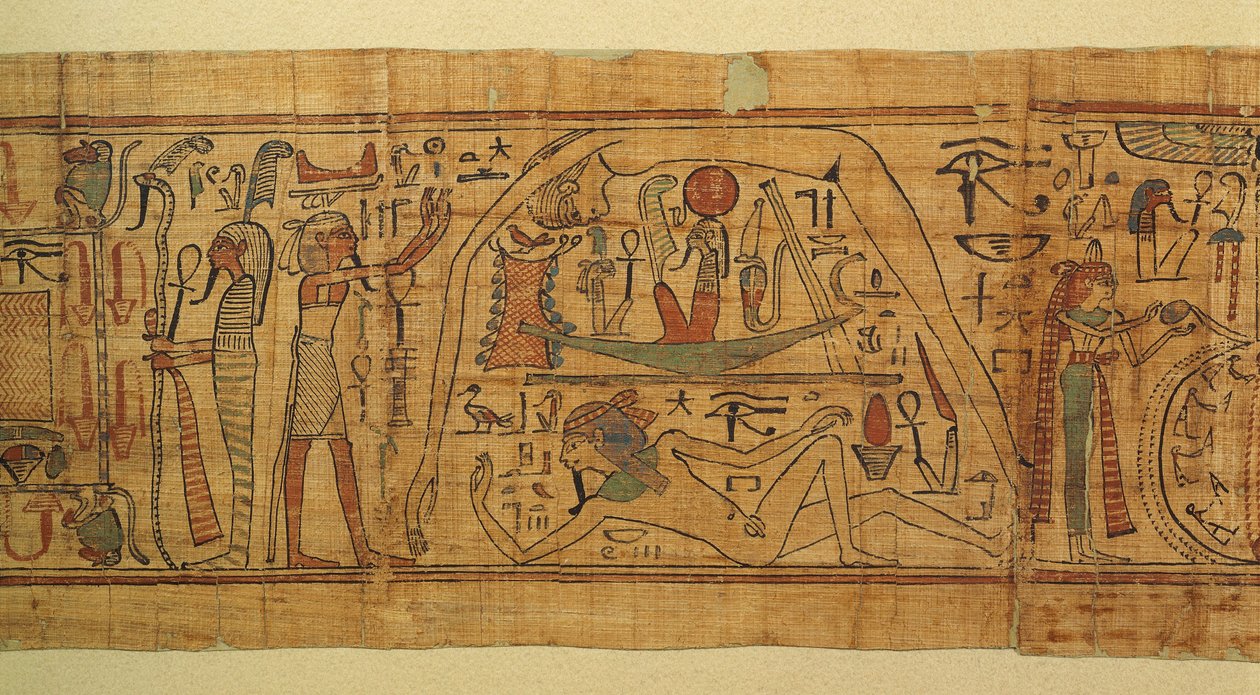 Buch der mythologischen Bilder von Nespakachuty, die Trennung von Himmel und Erde mit dem Sonnenboot von Egyptian 21st Dynasty