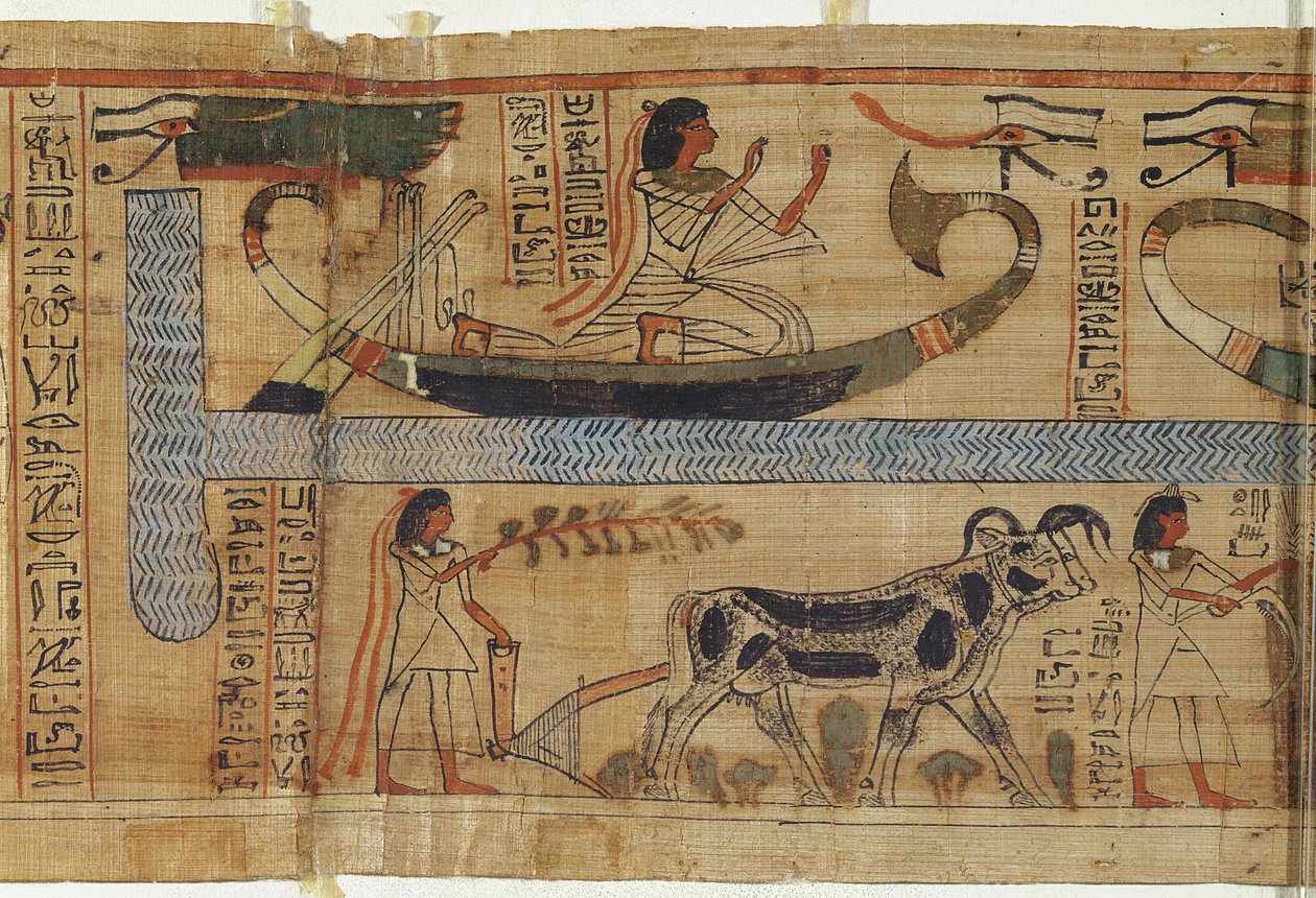 Detail aus dem Totenbuch des Priesters Aha-Mer, das eine Barke und eine Bauernszene darstellt, Dritte Zwischenzeit von Egyptian 21st Dynasty