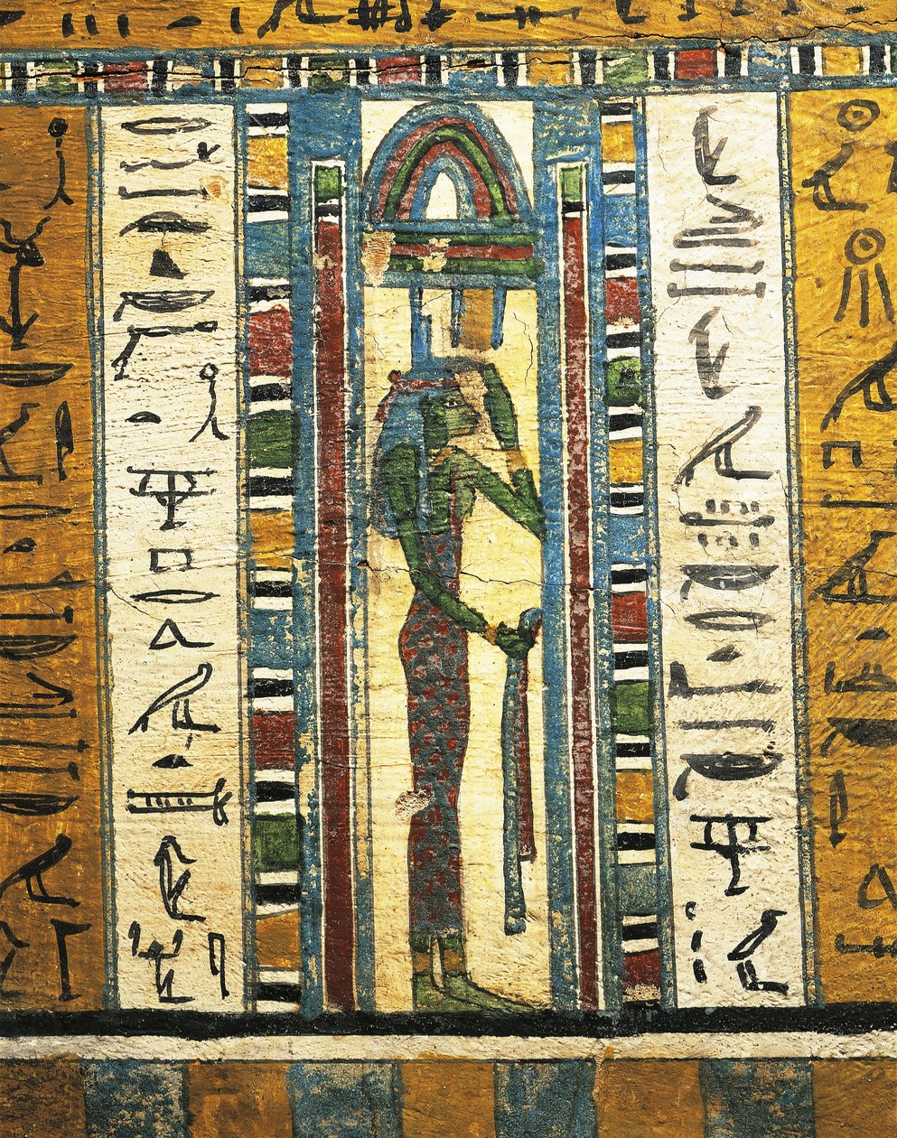 Verputzte und bemalte Holztafel, die Göttin Isis darstellend, aus dem Sarkophag von Usai, Theben von Egyptian 26th Dynasty