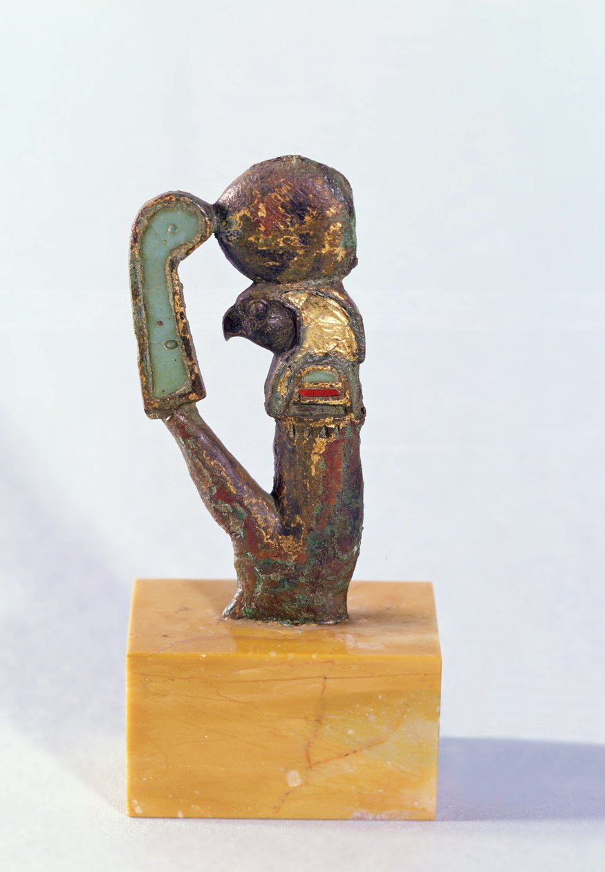Der Gott Re, Saite-Periode (Bronze & Gold mit Glaspaste verkrustet) von Egyptian 26th Dynasty