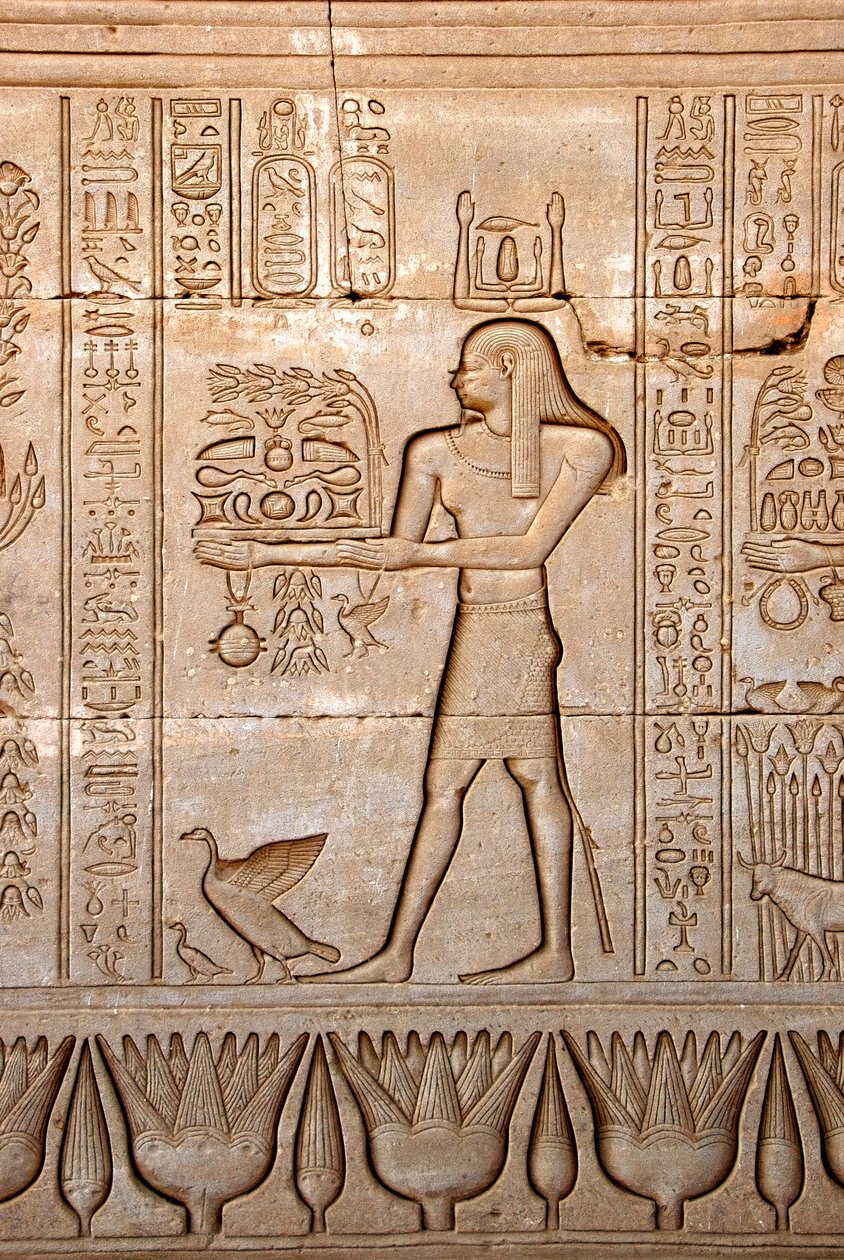 Ägyptische Antike: Darstellung eines Mannes, der der Göttin Opfergaben bringt, Hathor-Tempel, Denderah, Ägypten von Egyptian Ptolemaic Period