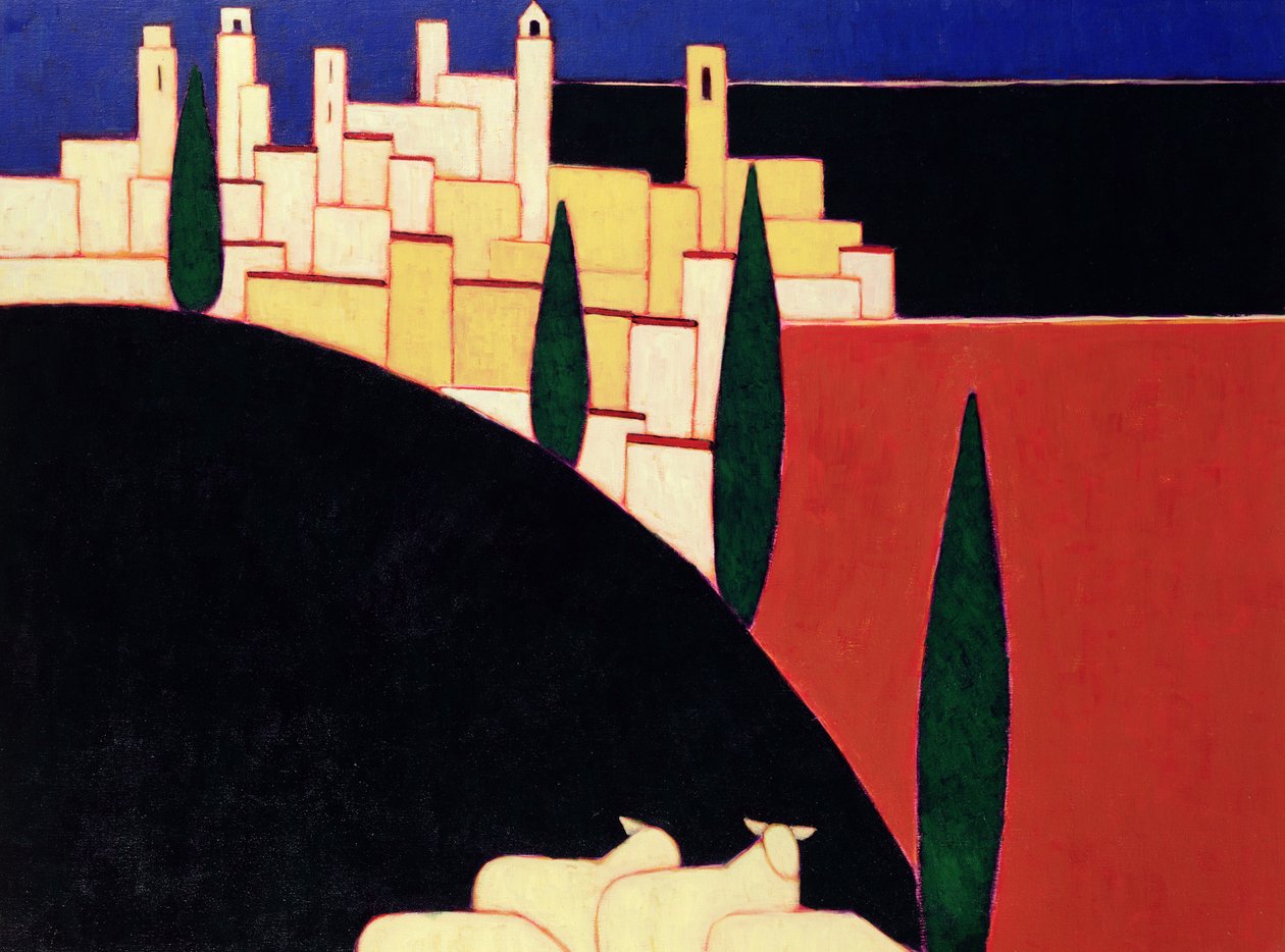 San Gimignano mit Schafen, 1999 von Eithne Contemporary Artist Donne