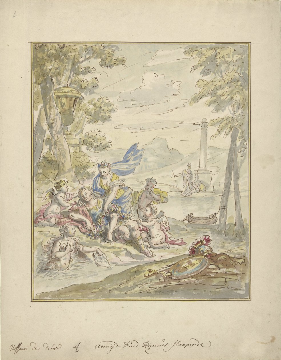 Entwurf für eine Zimmerbemalung mit Armida und Rinaldo von Elias van Nijmegen