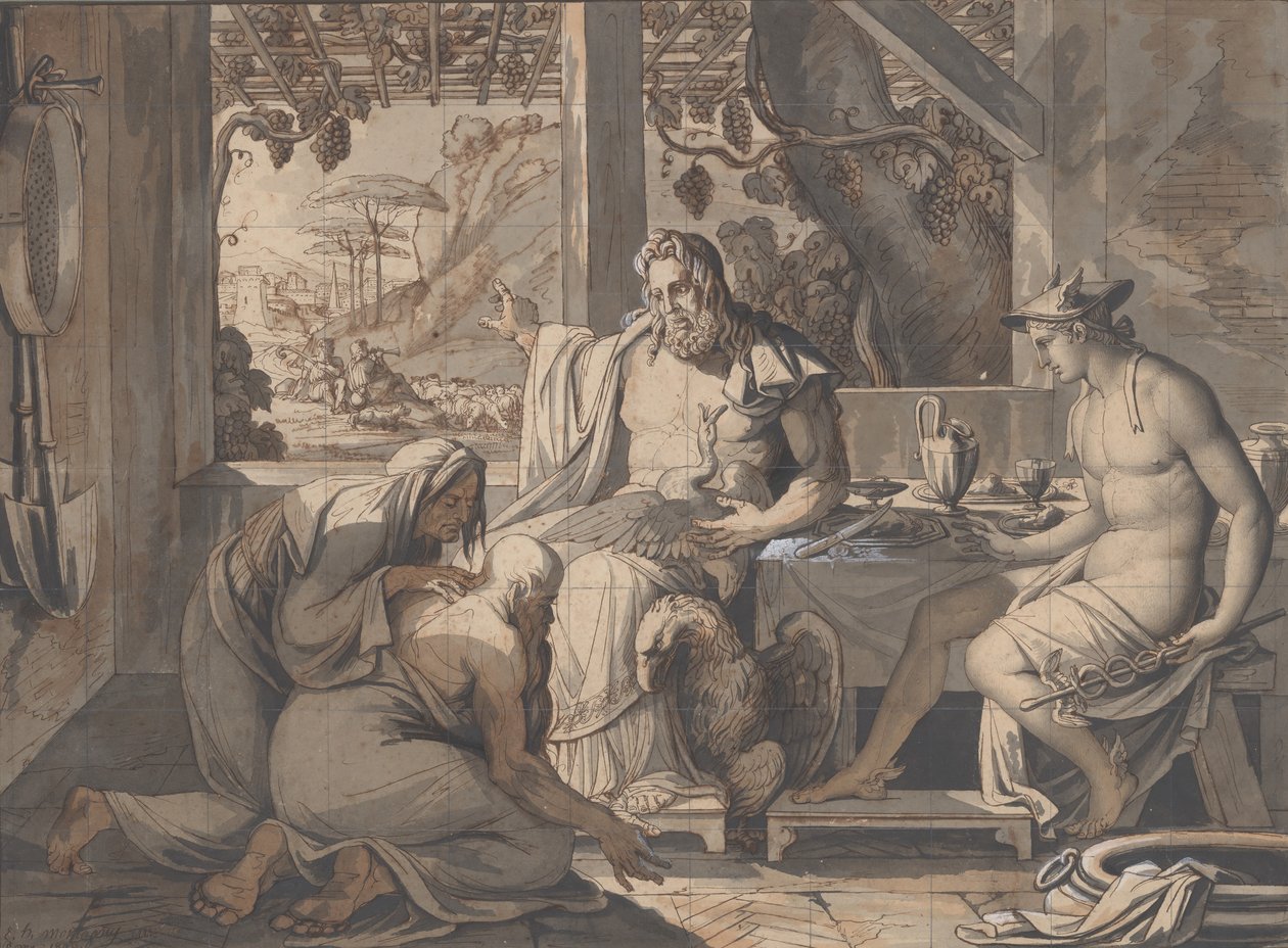 Jupiter und Merkur offenbaren sich Philemon und Baucis, 1809 von Elie Honore Montagny