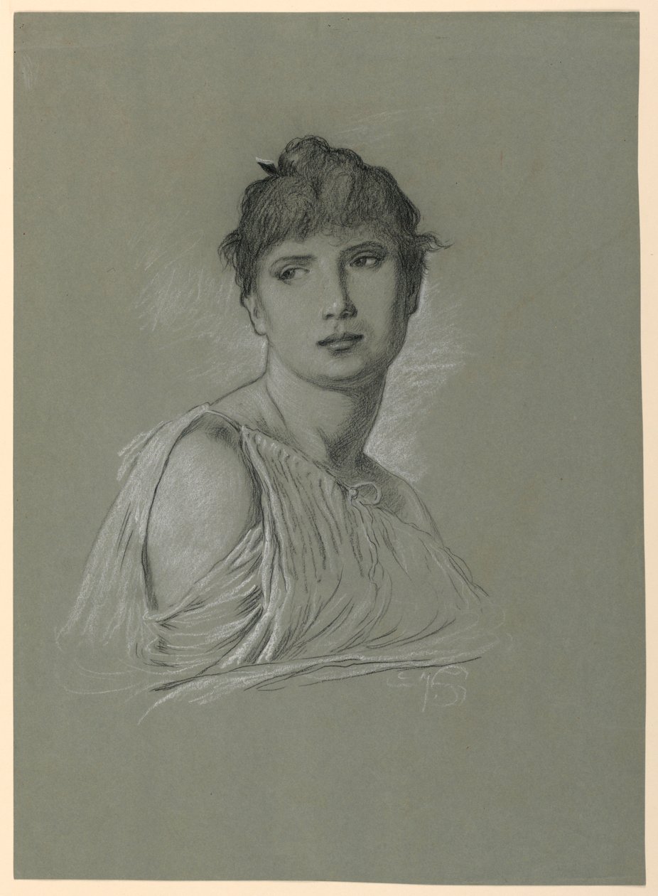 Zeichnung, Porträtskizze einer jungen Frau, ca. 1885 von Elihu Vedder