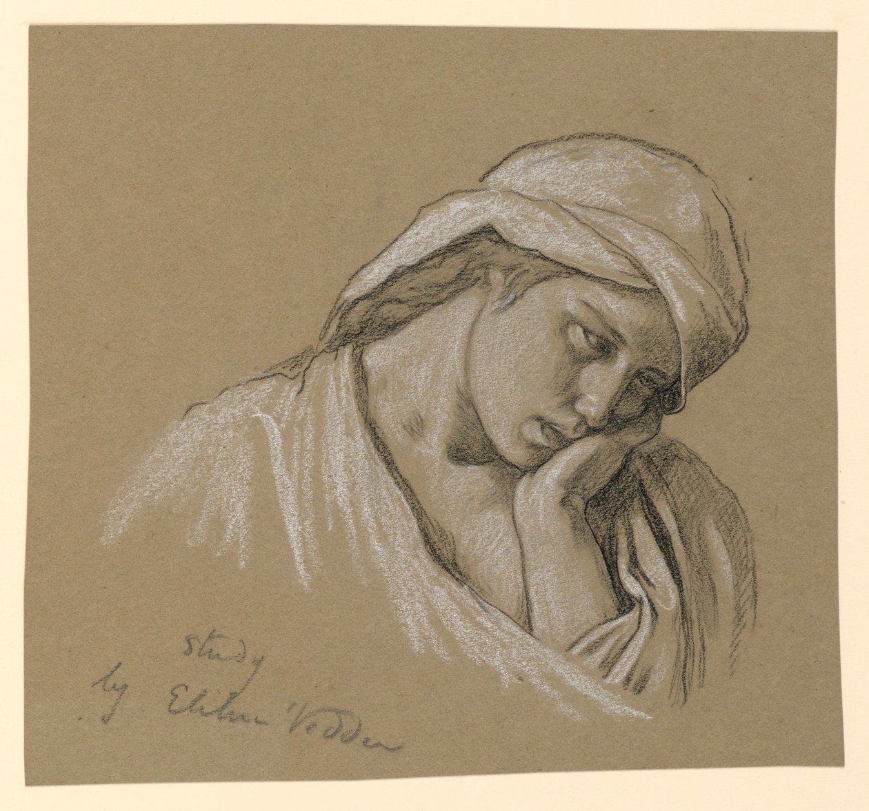 Zeichnung, Porträt einer kostümierten Figur, ca. 1885 von Elihu Vedder