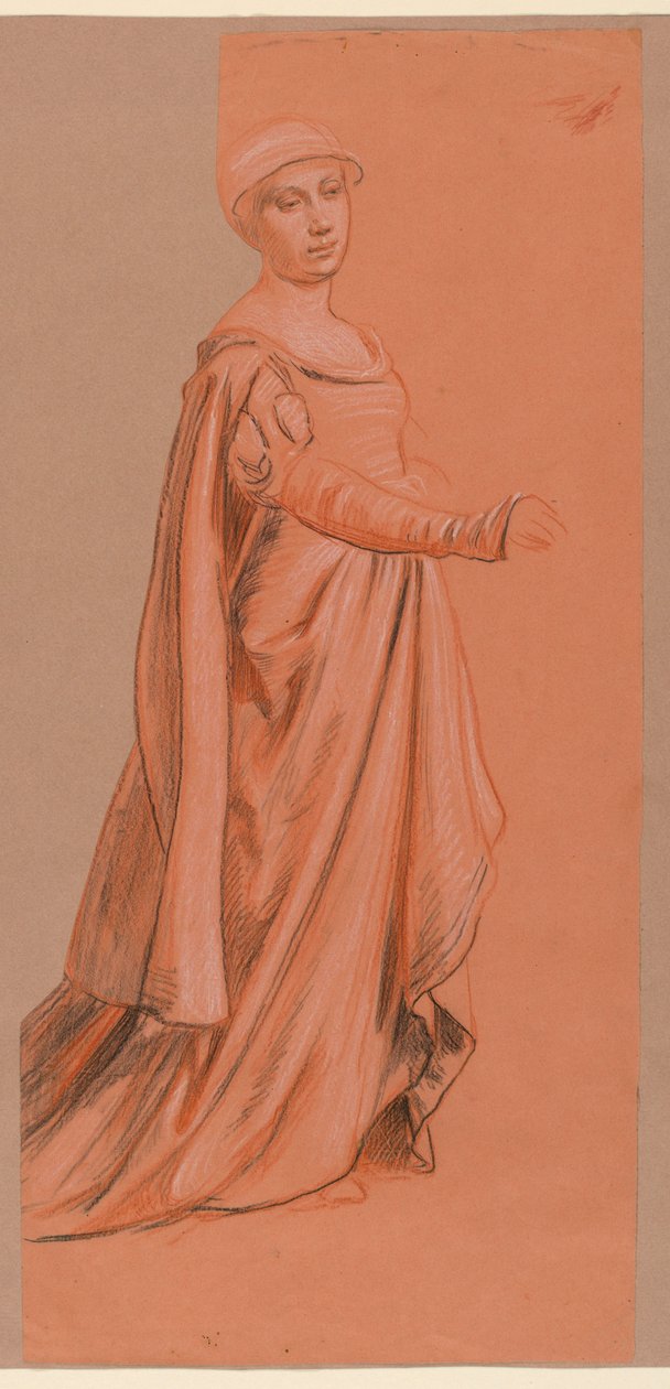 Zeichnung, Studie einer kostümierten Figur aus "Hochzeitsprozession" von Elihu Vedder