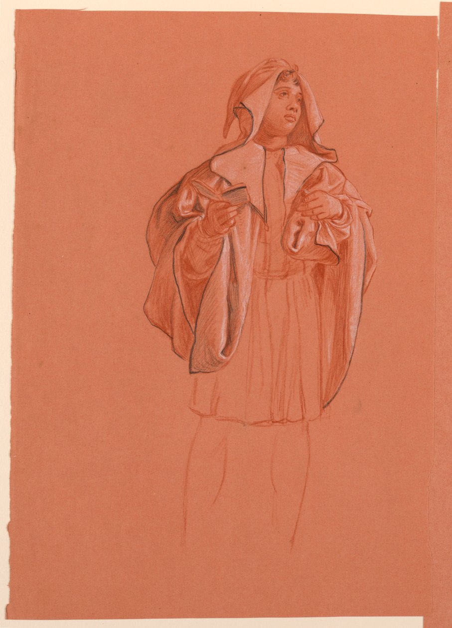 Zeichnung, Studie einer Figur in einem Kapuzenkostüm von Elihu Vedder