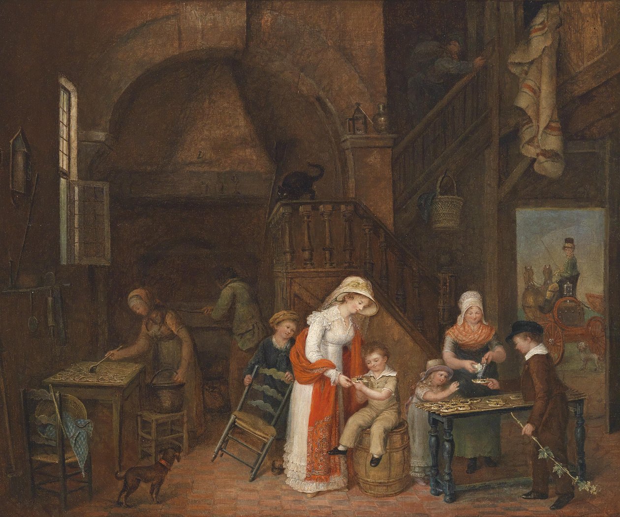 Besuch beim Kuchenbäcker, (im Tisch) undeutlich signiert, datiert M. E. De Latour 1822 von Elisabeth Marie De Latour
