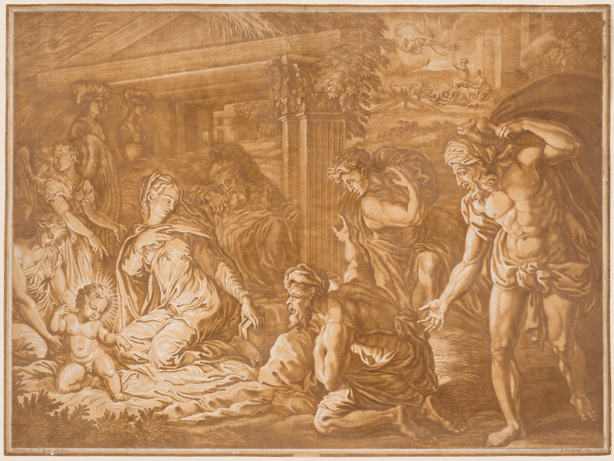 Die Anbetung der Hirten von Elisha Kirkall after Perino del Vaga