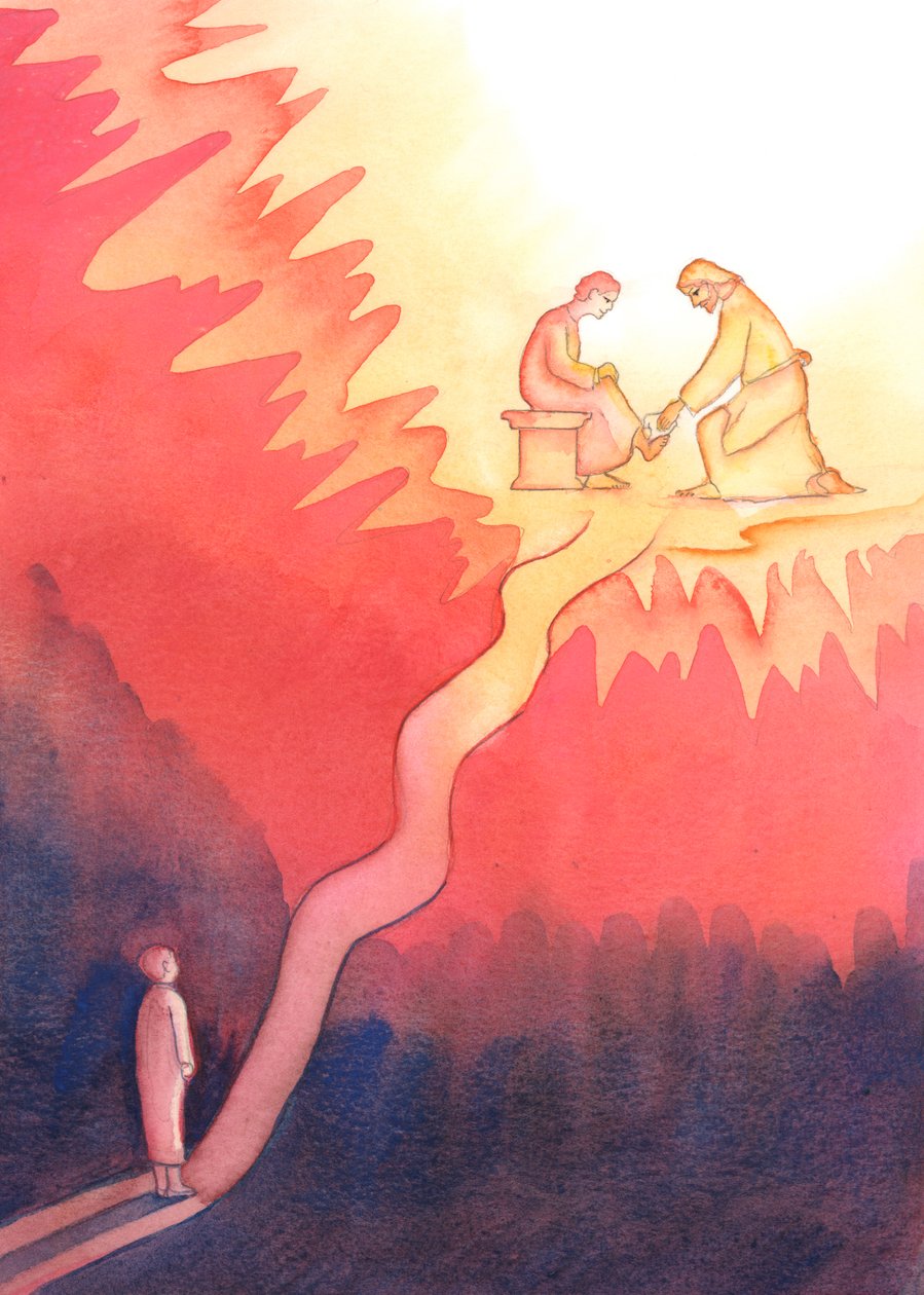 Eine Person, die aus Liebe zu Gott ihren Nächsten liebt und dient, geht einen harten Weg zum Himmel, mit steilen Anstiegen von Elizabeth Wang