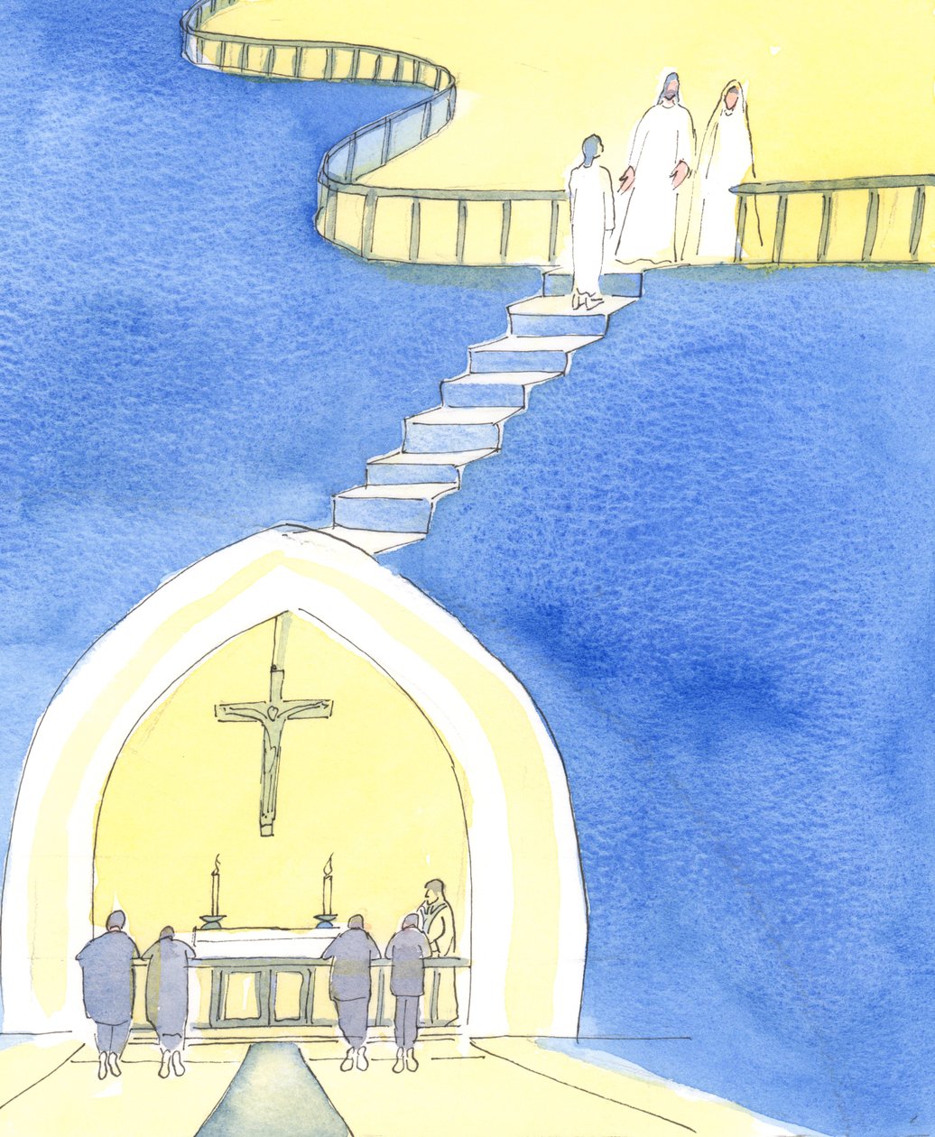 Christus lädt uns ein, am Altargeländer zu erscheinen, um die Heilige Kommunion zu empfangen; und am Ende des Lebens am Geländer am Rand des Himmels zu erscheinen, geheiligt und bereit einzutreten von Elizabeth Wang