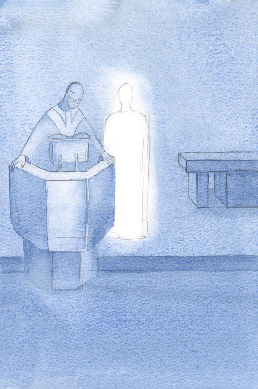 Christus stand neben dem Priester, der uns das Heilige Evangelium vorlas, das Christi eigenes Wort war. von Elizabeth Wang