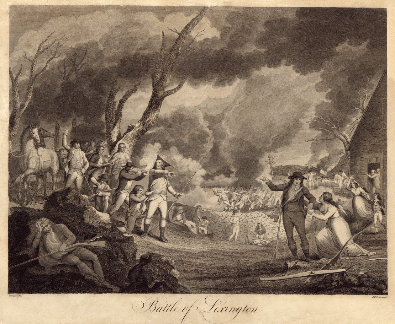 Schlacht von Lexington, graviert von Cornelius Tiebout von Elkanah Tisdale