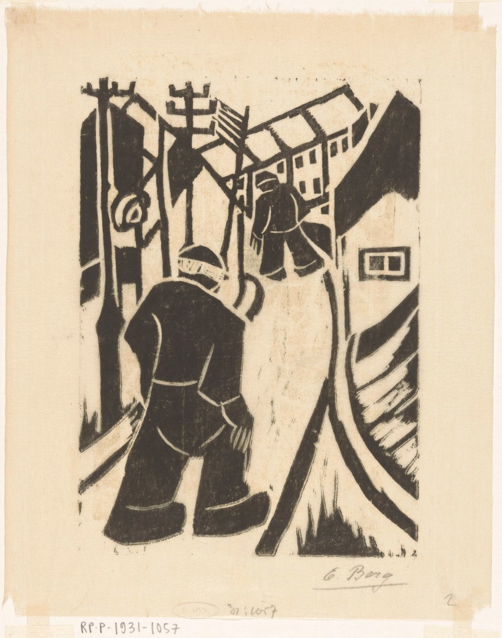 Zwei Figuren in einer Dorfstraße von Else Berg (signed by artist)