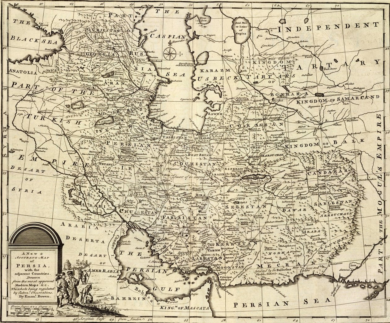 Eine neue und genaue Karte von Persien, mit den angrenzenden Ländern. von Emanuel Bowen