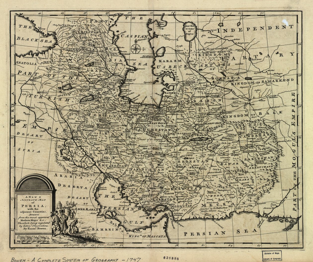 Die Karte des Persischen Reiches im Jahr 1747 zur Zeit der Afshariden-Dynastie von Emanuel Bowen