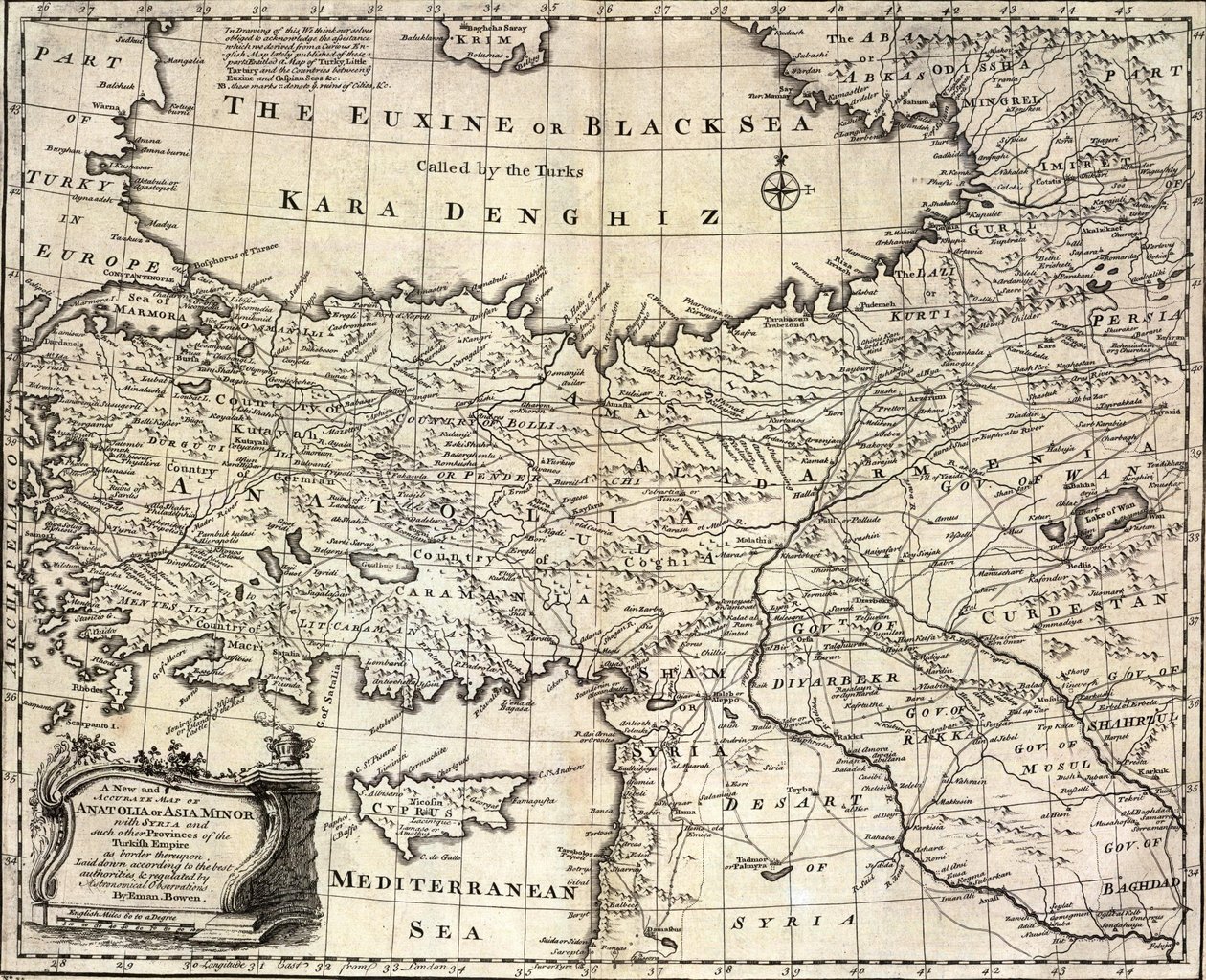 Von Anatolien oder Kleinasien, mit Syrien und anderen Provinzen des Türkischen Reiches, die daran grenzen. von Emanuel Bowen