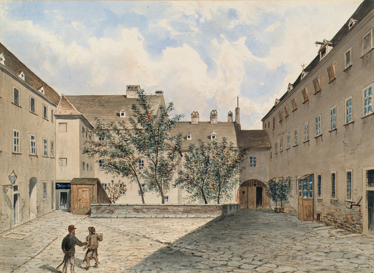 Das ehemalige Carmeliter-Nonnenkloster und spätere Polizei-Gefangenenhaus in der Sterngasse in Wien von Emil Hütter