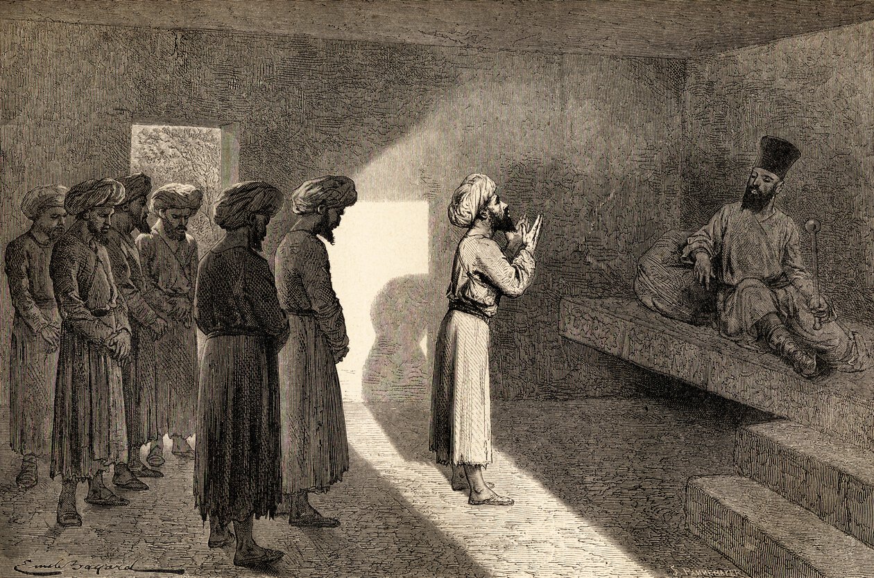 Arminio Vambery wird vom Khan von Chiwa, Usbekistan, Zentralasien, während seiner Reisen dort 1863 empfangen, Illustration aus 