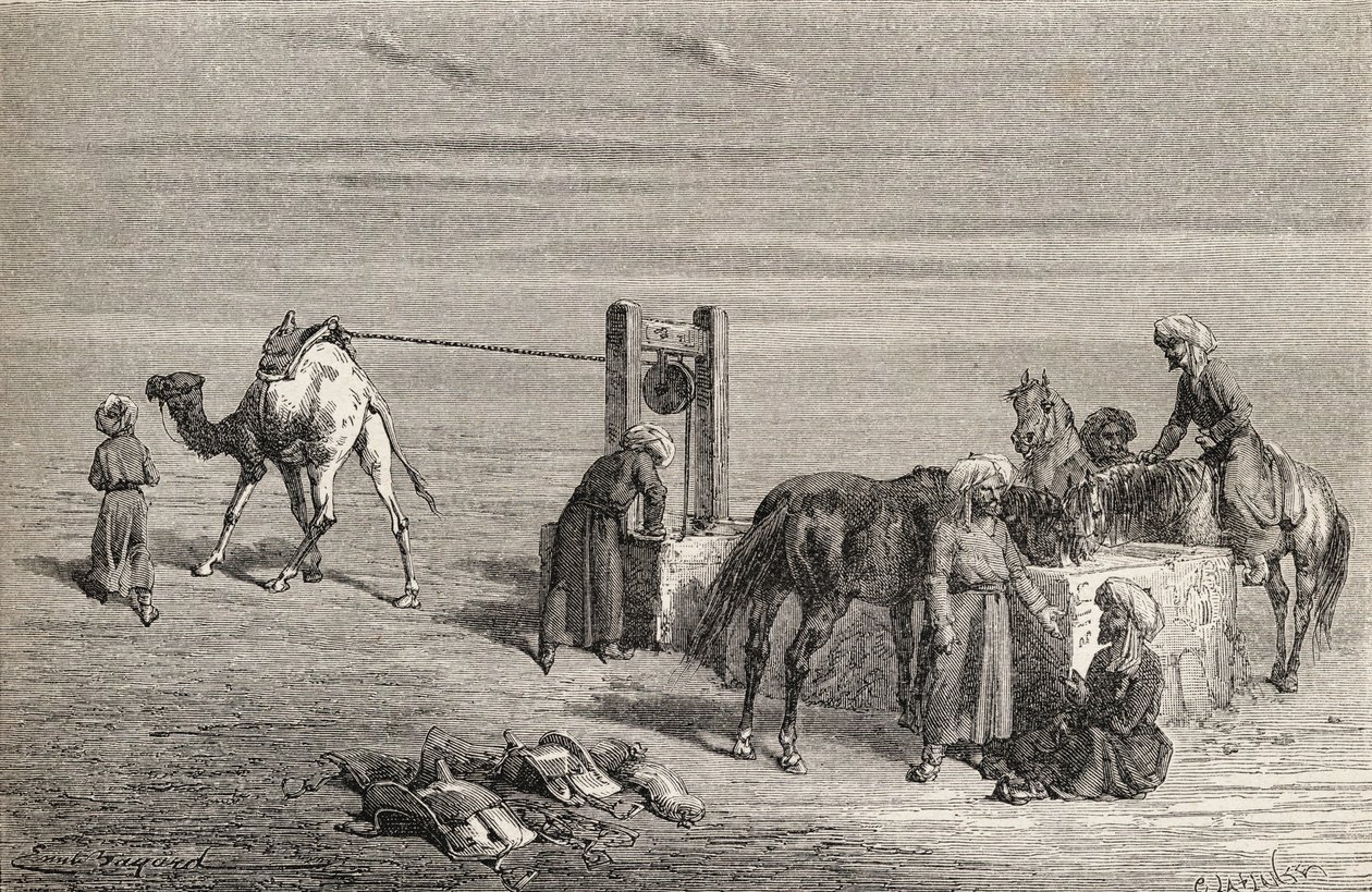 Ein Brunnen in der Wüste zwischen Samarkand und Karshi, Usbekistan, Illustration aus 