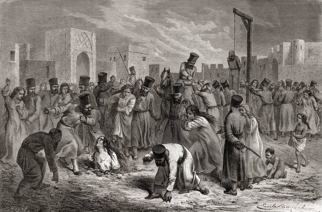 Ehebrecher werden in der Türkei gesteinigt und gehängt, Illustration aus 