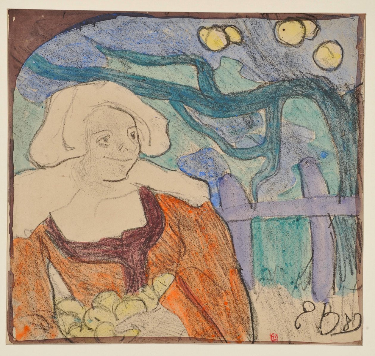 Bretonin, die Äpfel sammelt [Probe b] von Emile Bernard