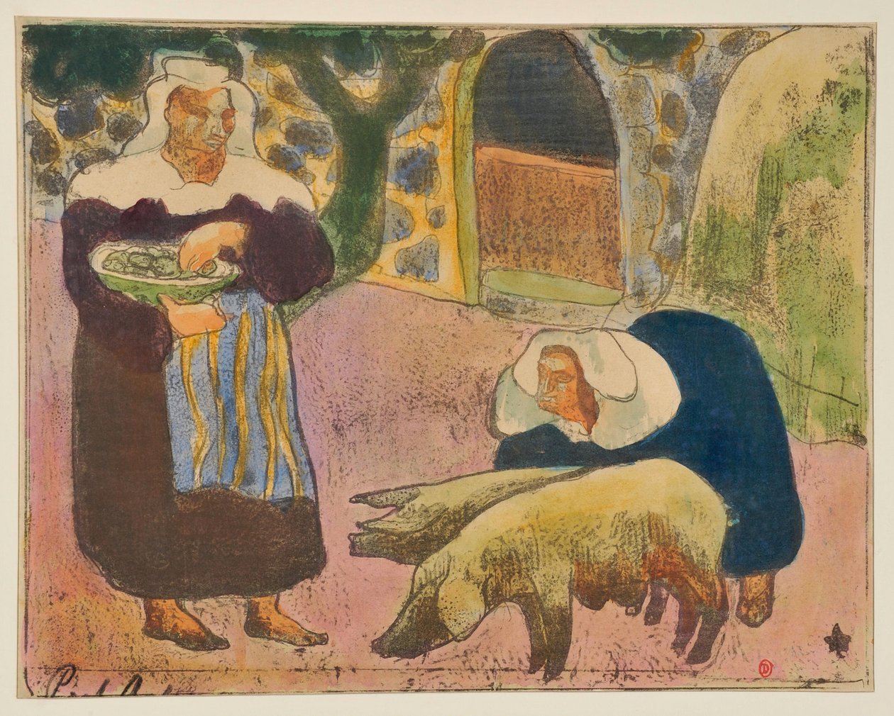 Bretoninnen füttern die Schweine von Emile Bernard