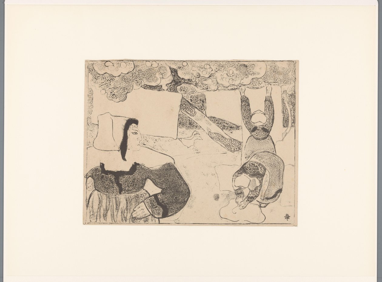Drei bretonische Frauen hängen die Wäsche auf von Emile Bernard